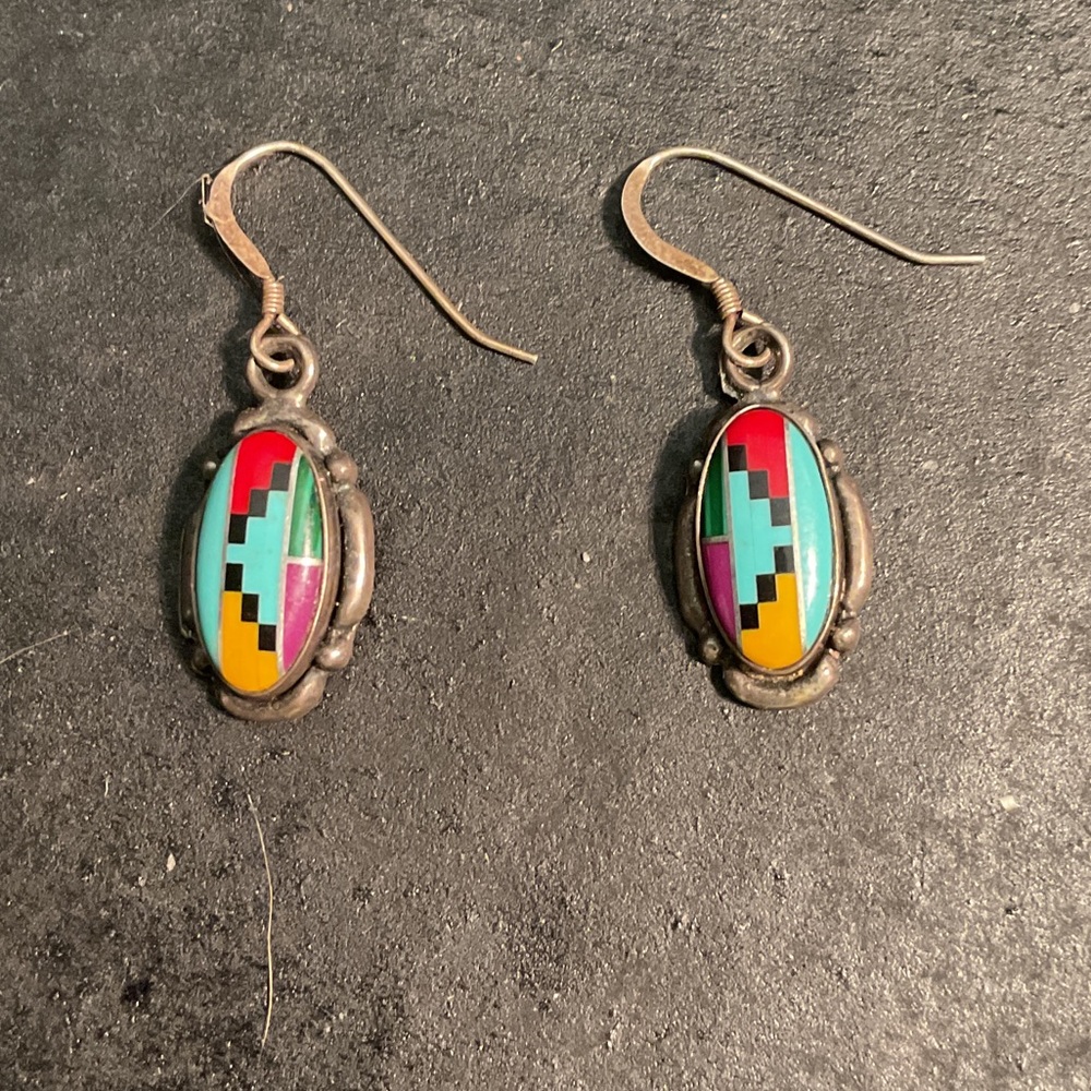 Multicolor Geometric Mosaic 925 sterling silver Dangle Earrings